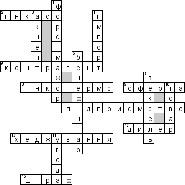 Кроссворд по предмету Економiка (укр.) - на тему 'Мiжнародний контракт (укр.)'