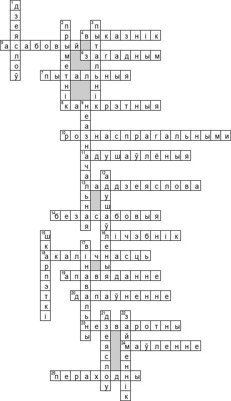Кроссворд по предмету Беларуская мова (бел.) - на тему 'Общий (бел.)'